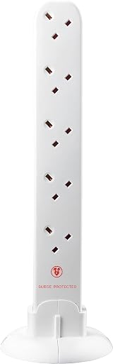 Masterplug Ten Socket Surge Protected Extension Tower 1m White view 2