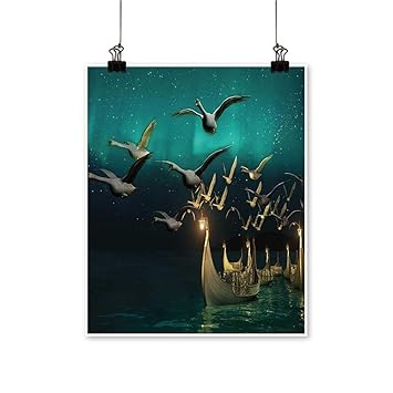 Amazon Com Wall Decor Boats And Magical Birds Swans