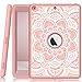 iPad 5th/6th Generation Case, Hocase Heavy Duty Shock Absorbent Rubber+Hard Plastic Dual Layer Protective Case w/Mandala Floral Print and Kickstand for iPad 9.7 2018/2017 - Rose Gold