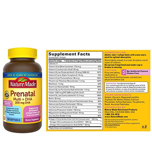 Nature Made Nature Made Prenatal + Dha 200 mg Dietary Supplement (Netcount  150 Soft Gels), 150Count () in Dubai - UAE | Whizz