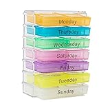 Tekmun Travel-Friendly Pill Box for Short Trips with Weekday Labels and Multiple Colors