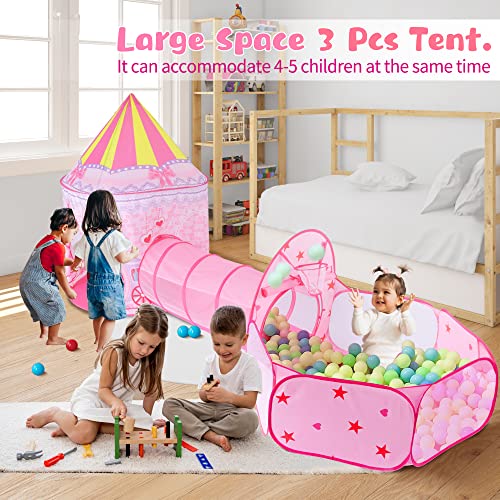 Rubber Ducks Foldable 3pc Princess Castle Play Tent, Crawl Tunnel