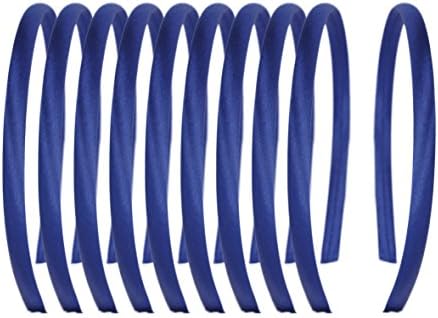 Set of 10 Satin Covered Alice Band Head Hairbands Plain Daywear Multi-colours (Navy Blue)