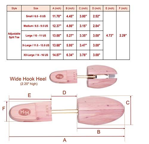 Cedar Shoe Tree Men - H&H Men's Adjustable Split Toe Cedar Shoe Tree with Wide Hook Heel (X-Large / 11.5-13.5 US)
