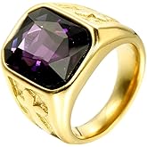 PMTIER Men's Stainless Steel Vintage Gold/Silver Cross Statement Ring with Multicolor Stone