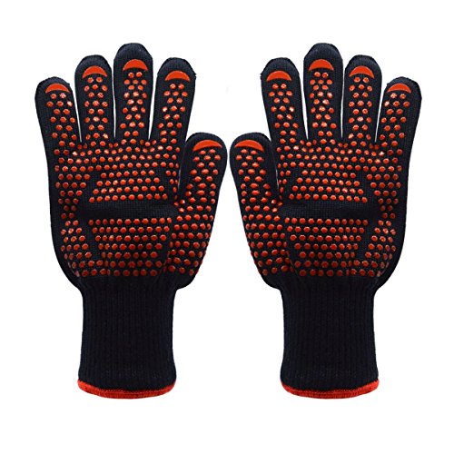 BBQ Glove - Grill Gloves Heat Insulated Oven Mitts Silicone Waterproof Glove Heat-Resistant Potholders for Smoker Baking Cooking Fireplace Welding - Barbecue Grilling Gloves Mitt (One Pair) - Thumbnail 6