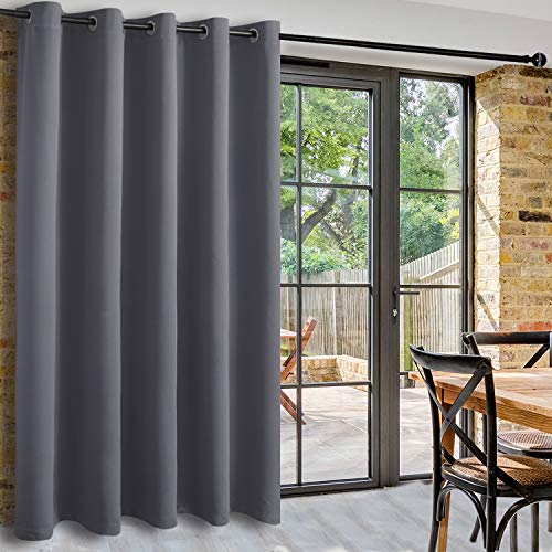 DWCN Room Divider Blackout Curtain Thermal Grommet Panel with Top for Bedroom Partition, Patio Sliding Door Curtains - Extra Wide Curtains for Glass Door, 6.7ft Wide x 7ft Tall, Dark Grey