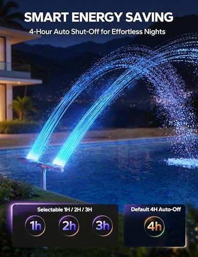 POOLHACKER Solar Pool Fountain with 10-Color LED Lights, Newly Refined Streamlined Design, Auto Dusk Sensor & Timer, Remote Control, Dual-Head Adjustable Spray for Above & Inground Pools