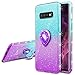 VEGO Galaxy S10 Plus Glitter Gradient Ombre Case with Ring Holder Kickstand for Women Girls Bling Diamond Rhinestone Sparkly Fashion Shiny Cute Protective Case for Galaxy S10 Plus (Teal Purple)