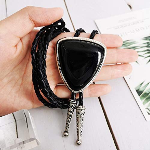 LAXPICOL Vintage Western Cowboy Cool Fashion Black Stone Bolo Tie For Men Retro Bola Tie Necktie - Thumbnail 4