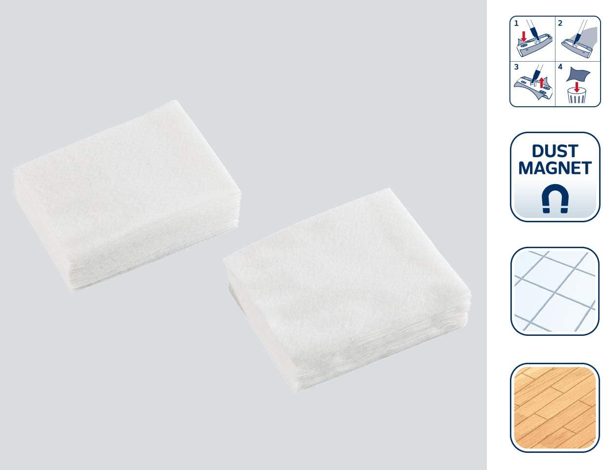 Leifheit Clean & Away Dust Cloths, Pack of 20, Attract Dust for Hard Floors Fits Mop, 28 cm Wide, White, Compact - Image 3