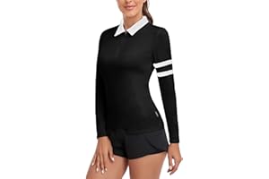 Soneven Womens Long Sleeve Polos 1/4 Zip Moisture Wicking Collared Golf Shirt Slim Fit for Casual Work