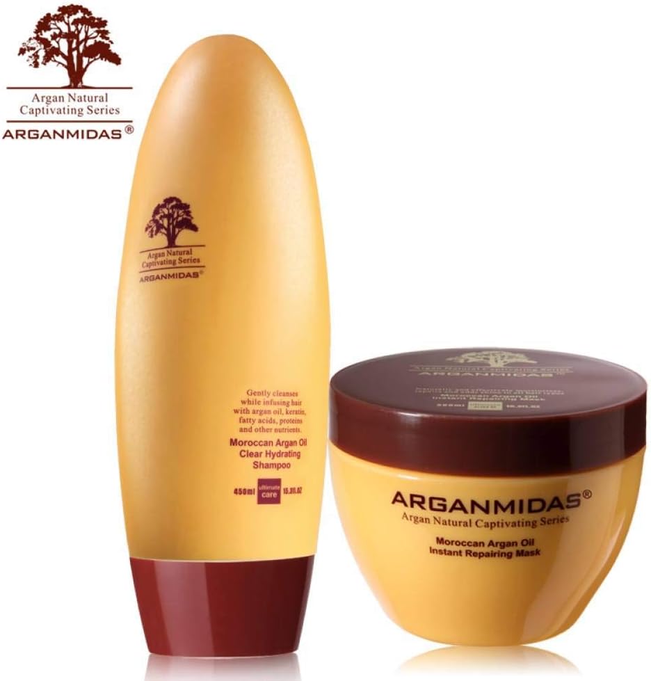 GGWAL Arganmidas Argan Oil Organic Hair Shampoo and Hair Mask Deep Care Smoothing Nourishing Hair Treatment Products