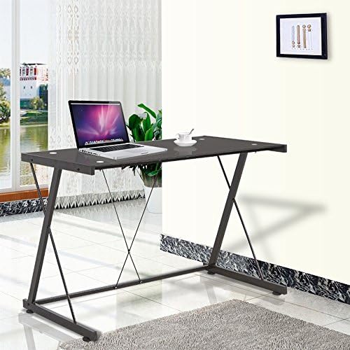 YHG Computer Desk PC Laptop Black Glass Table Workstation Office Home Furniture