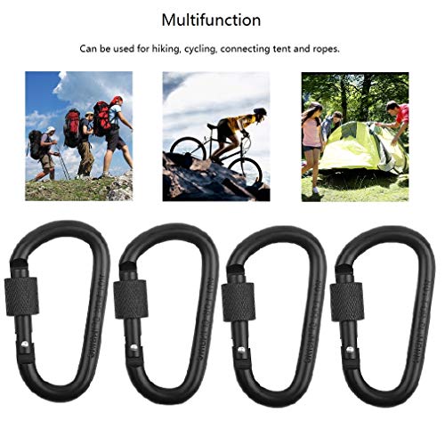 Vonpri 4 Pack Aluminum Locking Carabiner Clip D Ring Spring Snap Key Chain Hook 3"