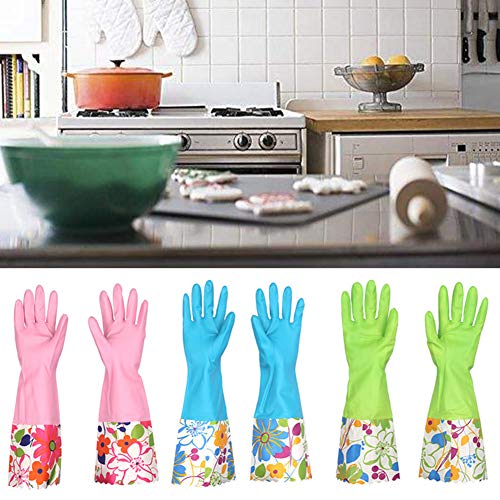 1 Pair Long Sleeve Dish Washing Rubber Cleaning Gloves Multipurpose Household(Green)