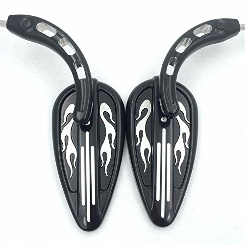 HTT Motorcycle Black Flame Groove with Skull Stem Side motorcycle Mirrors for 1982 and Up universal to most Harley bike Dyna Touring Sposter CVO