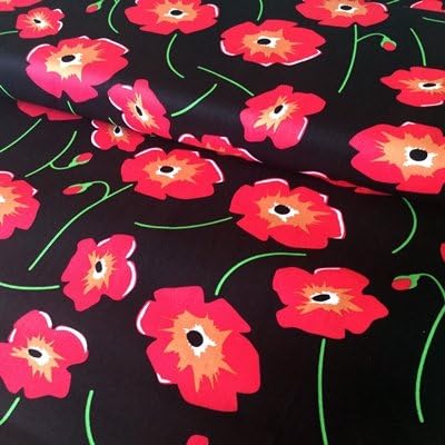 POPPY FABRIC - Poppy Fabric on Black VISF22 - BY HALF METRE - 100% Cotton