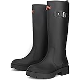Startflare Women's Knee-High Rain Boots - Waterproof Rubber Work Boots with Wide Calf & Anti-Slip Sole for Gardening, Fishing and Outdoor