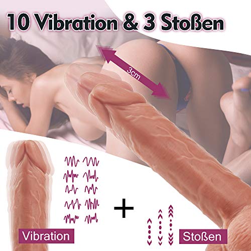 Dildo mit Stoßfunktion Realistischer Vibratoren 10 Frequenzmodi Dildo mit saugfuß Klitoris Stimulator mit Fernbedienung Sexspielzeug für frauen 22CM Moruioy