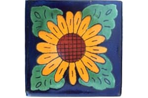 Fine Crafts & Imports 6x6 4 pcs Sunflower Talavera Mexican Tile II