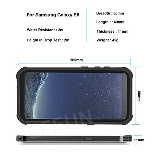 EFFUN Samsung Galaxy S8 Waterproof Case, IP68 Certified Waterproof Underwater Cover Dustproof Snowproof Shockproof Case with Built-in Screen Protector for Samsung Galaxy S8 Black - Thumbnail 7