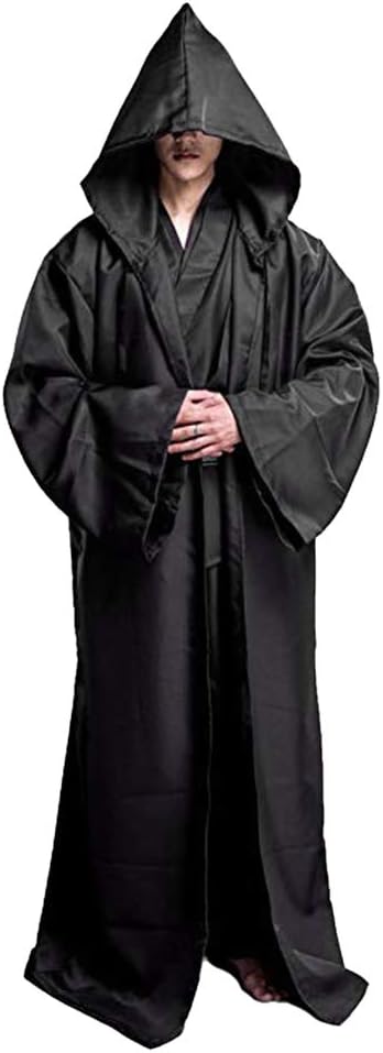 Halloween Cloak Death Wizard Cape Hooded Phantom Grim Reaper Robe Warrior Black Cool Cosplay Clothing Devil Godfather Theme Party Length Cape Fancy Dress Musical Prince Renaissance Hooded Coat Adults - Image 4