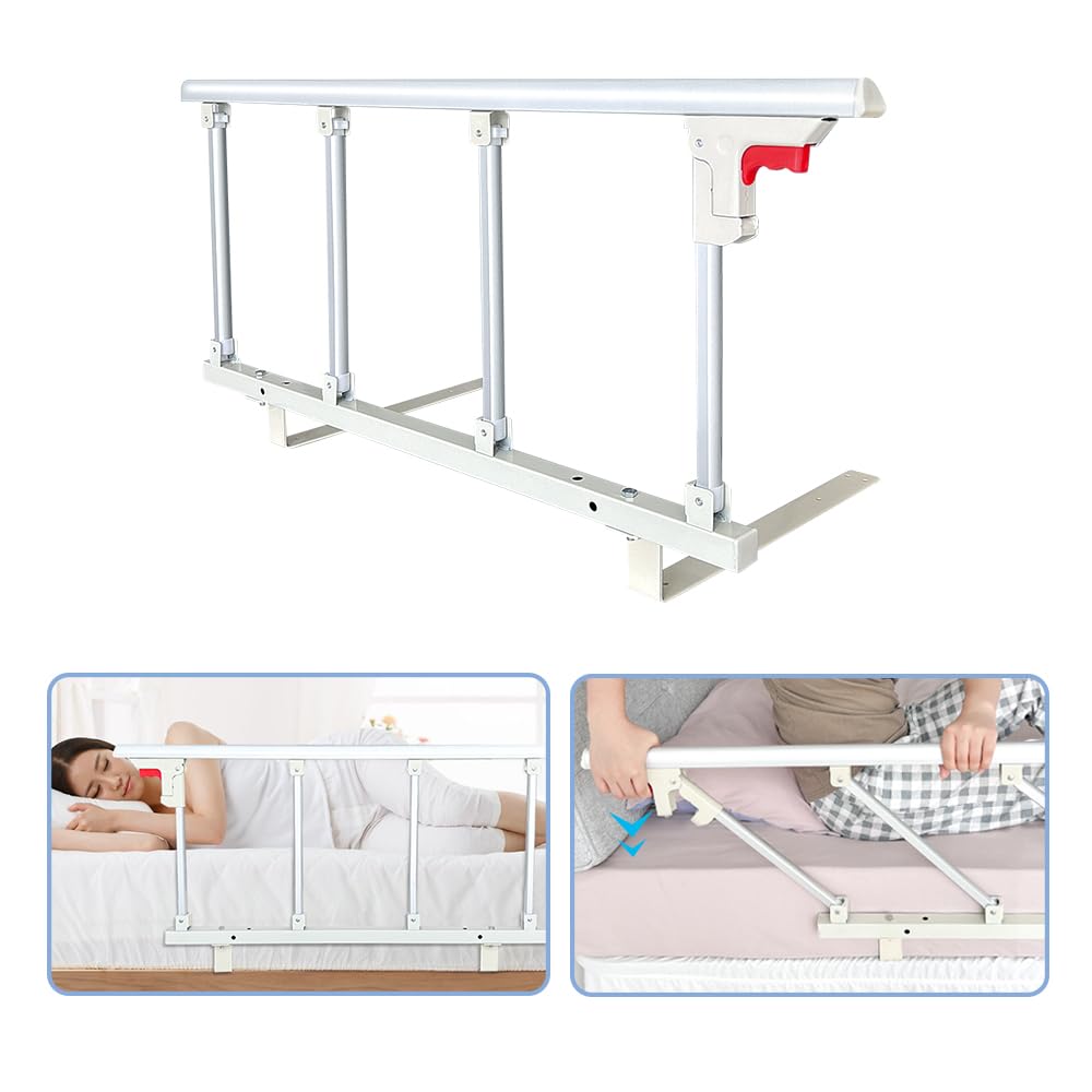 Mybow Bed Rails for Elderly Adults Guard Rail Bed Side Railing for Seniors Bed Assist Bar Medical Bedside Safety Handle Hospital Half Rail College Dorm Home Extra Tall Folding Bed Rail Fall Protector