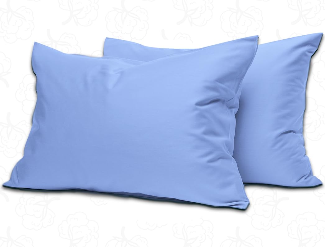 MistyMorning Pillow Cases 2 Pack Soft & Premium Quality Bedding & Linen, Egyptian Cotton 200 Thread Count, Breathable & Envelope Closure in Standard Size (50x75+15 cm) (Sky Blue, Pack of 2)