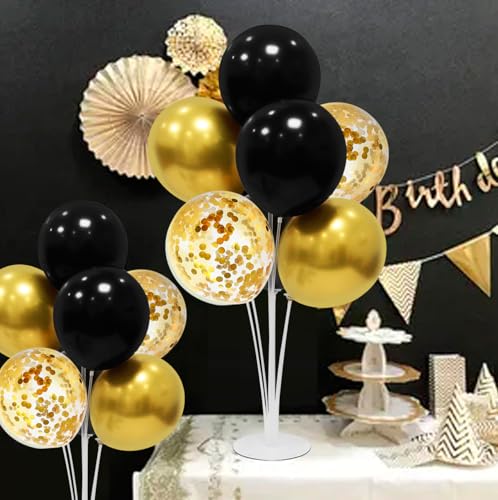 ZJDHPTY Black and Gold Party Decorations Balloon Stand Table Centerpieces for Birthday Wedding Retirement Anniversary Father's Day Halloween New Years Graduation Decorations 2025 (Black gold set4)