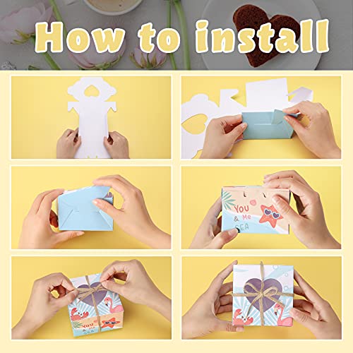 VGOODALL 14 PCS Summer Style Bakery Boxes Cupcake Containers with Window Cupcake Gift Boxes, 18M Linen Ribbon for Bakery Wrapping Party Favor Packing