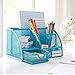 Annstory, Home Office Mesh 1- Drawer Tray Desktop Organizer with 6 Compartments, Blue