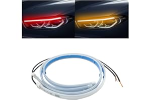 HIPOPY LED Headlight Strip Tube Light, 24 Inch Flexible DRL Daytime Running Light, Waterproof Switchback Sequential Flowing Turn Signal Lamp, Auto Accessories for Most Cars (Red/Yellow)
