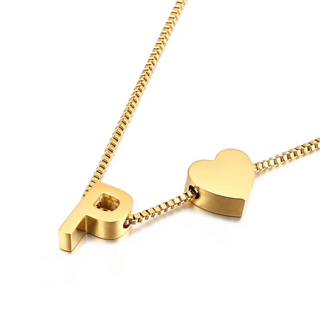 Qings Gold Initial Pendant Necklace,Personalized letter A-Z Exquisite Pendant Minimalist Female Jewelry P Letter Necklace