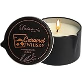 LUXMASA Soybean Wax Warming Massage Oil Candle for Stress Relief and Skin Moisturizing, Romantic Gift SPA Use Home Scented Candle Body Oil Caramel Whisky Scent 2.35 OZ