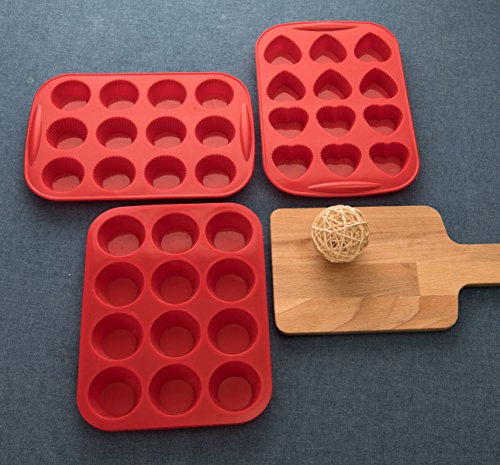 Aokinle Silicone Mini Muffin Pan,12 Cupcake Pan,Set of 3 Mini Baking Molds,Non Stick,BPA Free.
