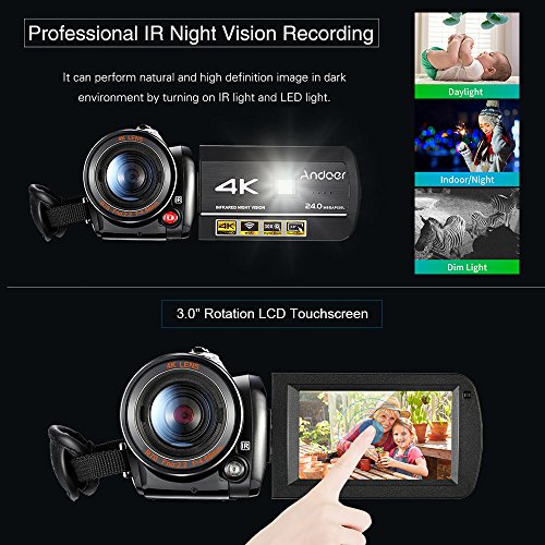 Video Camera Camcorder,Andoer 4K UHD 24MP DV Recorder 30X Zoom