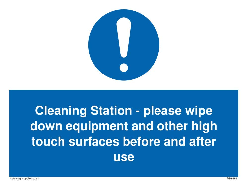 Cleaning Station - please wipe down equipment and other high touch surfaces before and after use