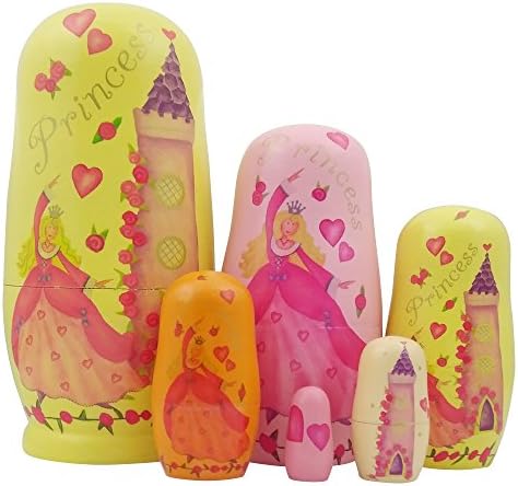 Set of 6 Princess Handmade Wooden Matryoshka Russian Nesting Dolls Wishing Dolls for Birthday Gift Valentine's Day Decoration
