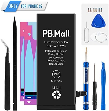 PBMall iPhone 6S Preimium Battery Replacement with Tool Kit 2 OEM Adhesive Strips and Step by Step Instruction Included Easy for New User 1715mAh 3.82V Full Capacity Li-ion Brand New 0 Cycle Not for 6