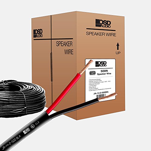 OSD 14 Gauge 2-Conductor 500FT UL CL3 Rated Oxygen Free in Wall Black Speaker Wire Pure Copper, Direct Burial Graded