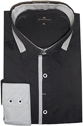 COTTON VALLEY BLACK CLUB SHIRT WITH CONTRAST COLLAR TIPPING AND CUFFS (15578) IN SIZE MEDIUM TO XL