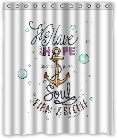 60"(w) x 72"(h) Hot Sale Bible Verse Shower Curtain, We Have This Hope As an Anchor for the Soul Hebrew 6:19 Theme Picture 100% Polyester Bathroom Shower Curtain Shower Rings Included