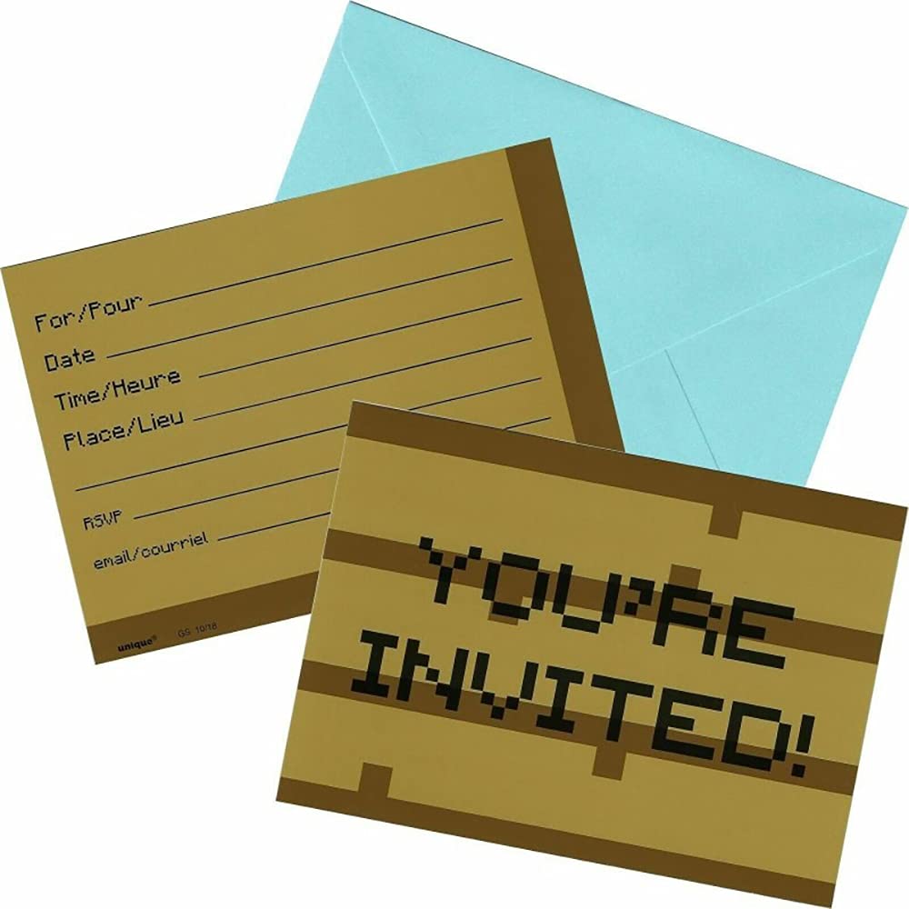Unique Minecraft Birthday Party Postcard Invitations with Envelopes 8 Pack
