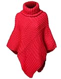 Luna Flower Women's Warm Turtleneck Batwing Sleeve Poncho Sweaters