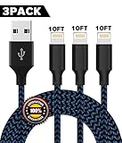 BULESK Lightning Cable 3Pack 10FT Nylon Braided Certified iPhone Cable USB Cord Charging Charger for Apple iPhone X, 8, 7 Plus, 6, 6s, 6+, 5, 5c, 5s, SE, iPad, iPod Nano, iPod Touch (BlackBlue)