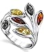 Metal Masters Sterling Silver Baltic Amber Multi Color Leaf Ring, Cherry Honey Cognac and Olive Colors 7