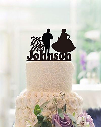CiCiDi Cake Toppers Bride and Groom Mr & Mrs Johnson Customized Engagement Wedding Party Cake Decorating