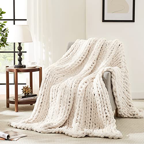 L'AGRATY Chunky Knit Throw Blanket for Couch, 50'' x 60'' Knit Throw,