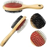 DDSHUN Wooden Double Sided Dog Brush Red – Pin & Soft Bristles view 7